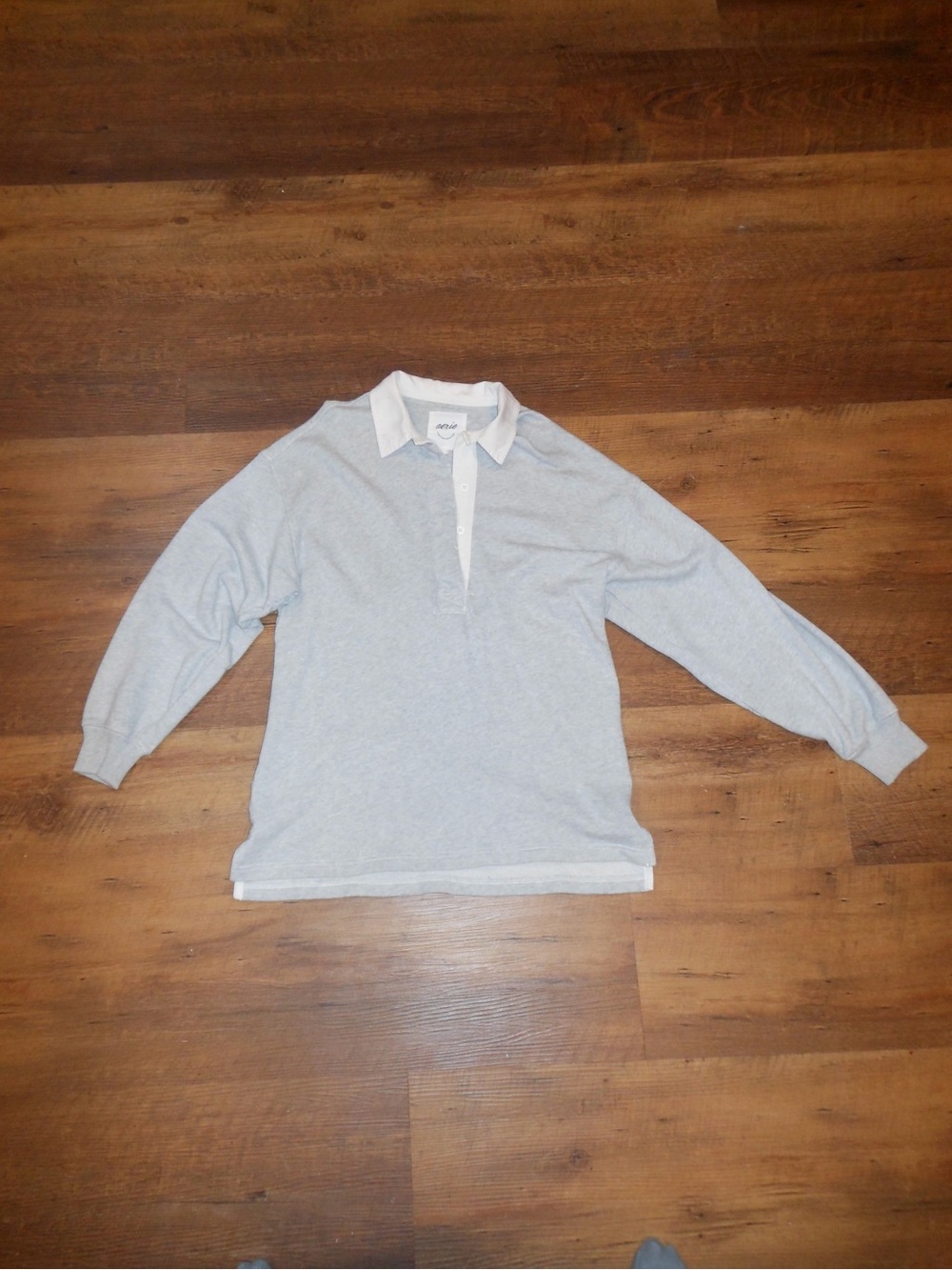 aerie Light Gray Pullover Rugby-Style Collar Sweatshirt